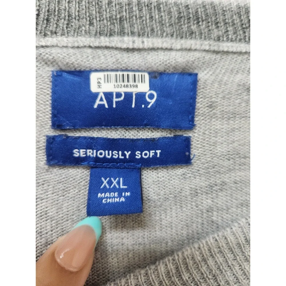 Apt 9 Mens 2XL Gray V-Neck Sweater Lightweight Merino Wool Blend Seriously Soft - Picture 5 of 7
